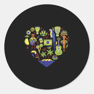 Brazil Heartbeat Soccer Beach Flag Cultural Displa Classic Round Sticker