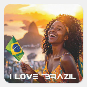 BRAZIL - I LOVE BRAZIL SQUARE STICKER