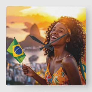 BRAZIL - I LOVE BRAZIL SQUARE WALL CLOCK