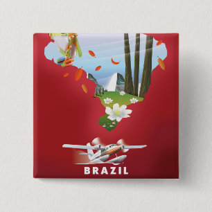 Brazil Illustrated travel poster. 15 Cm Square Badge