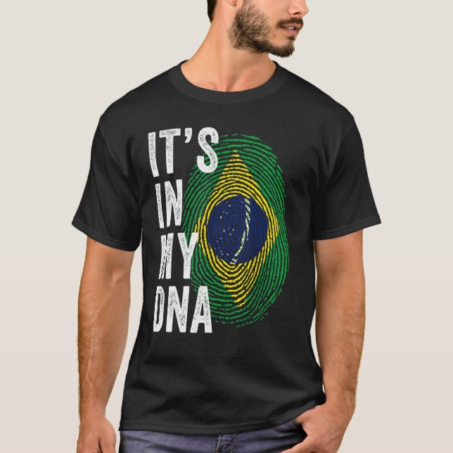 Brazil It's In My DNA Brazilian Fingerprint Brazil T-Shirt (Front)