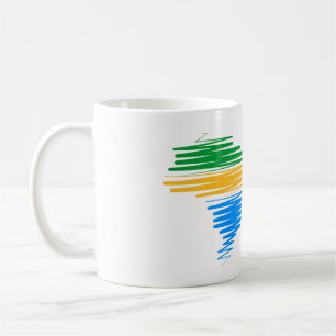 Brazil map border with brazilian flag colours coffee mug