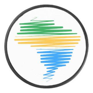 Brazil map border with brazilian flag colours hockey puck