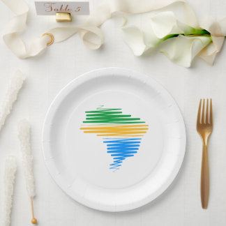 Brazil map border with brazilian flag colours paper plate