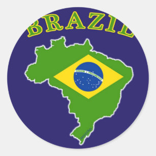 BRAZIL Map/Flag on Navy Background Classic Round Sticker