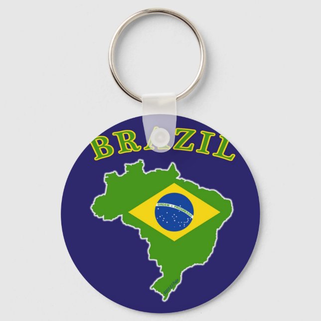 BRAZIL Map/Flag on Navy Background Key Ring (Front)