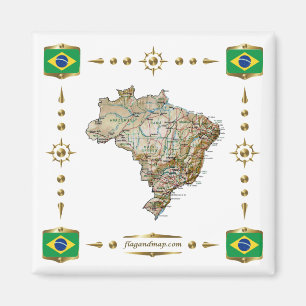 Brazil Map + Flags Magnet