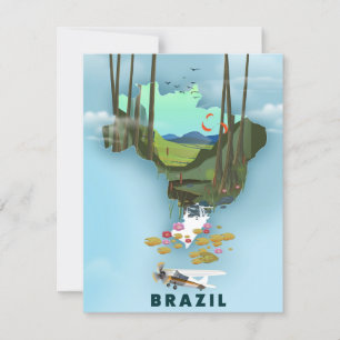 Brazil map Illustrated travel poster