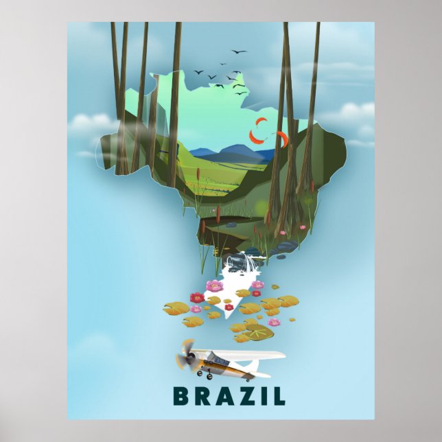 Brazil map Illustrated travel poster (Front)