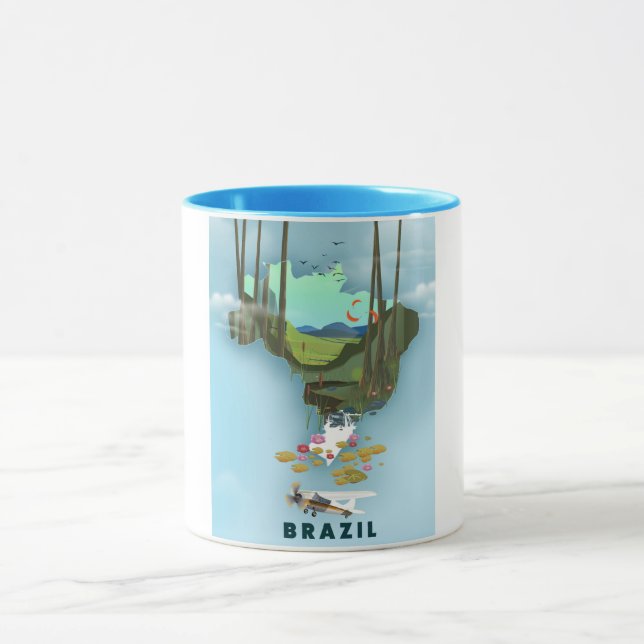 Brazil map Illustrated travel poster Mug (Center)