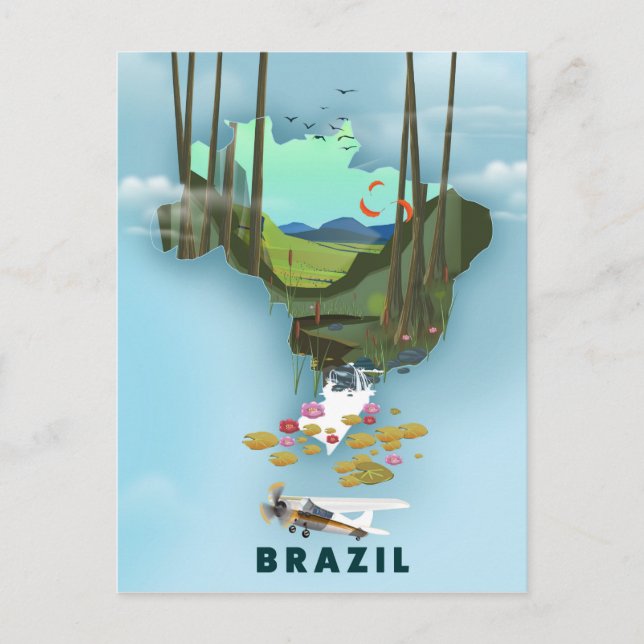 Brazil map Illustrated travel poster Postcard (Front)