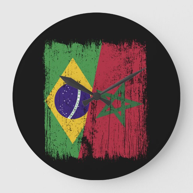 Brazil Morocco Half Flag Brazilian Moroccan Large Clock (Front)