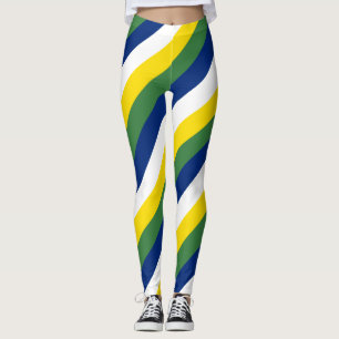 Brazil National Flag Colours Diagonal Striped Leggings