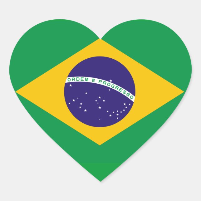 Brazil National Flag Heart Sticker (Front)