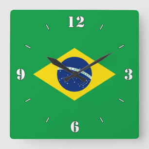 Brazil National Flag Patriotic Square Wall Clock
