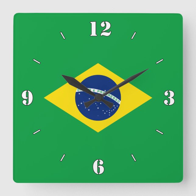 Brazil National Flag Patriotic Square Wall Clock (Front)