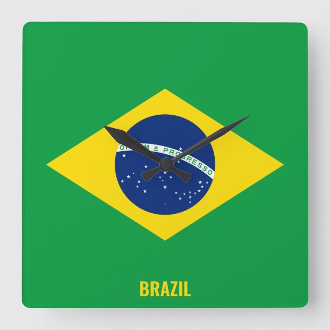 Brazil National Flag Patriotic Square Wall Clock (Front)