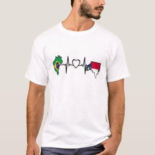 Brazil North Carolina Heartbeat - Brazilian Flag T-Shirt