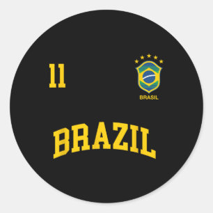 Brazil Number 11 Brazilian Soccer Team Sports Shir Classic Round Sticker