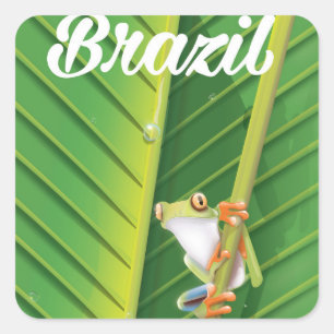 Brazil rainforest tree frog travel poster square sticker