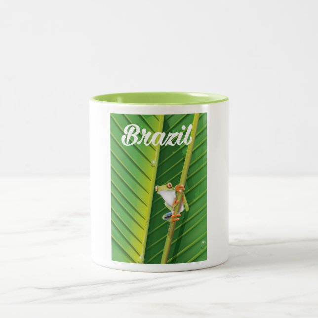 Brazil rainforest tree frog travel poster Two-Tone coffee mug (Center)