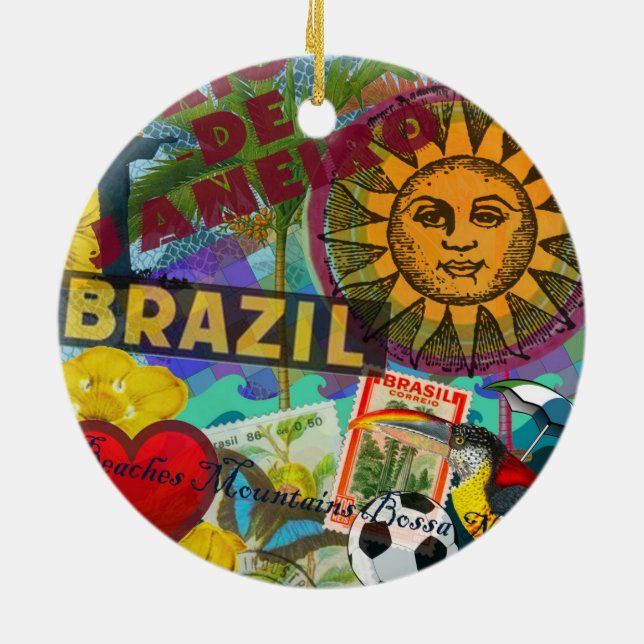 Brazil Rio de Janiero Sun Travel Colourful Art Ceramic Ornament (Back)