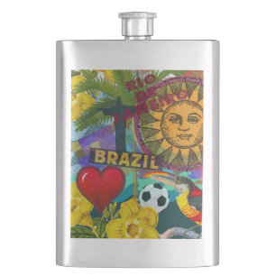 Brazil Rio de Janiero Sun Travel Colourful Art Hip Flask