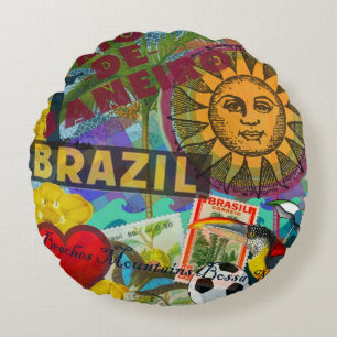 Brazil Rio de Janiero Sun Travel Colourful Art Round Cushion