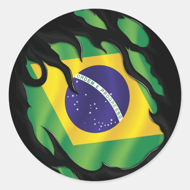Brazil Ripped Flag Classic Round Sticker (Front)