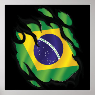 Brazil Ripped Flag Classic Round Sticker Poster