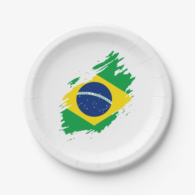 Brazil Ripped Flag National Pride Sports Fans Braz Paper Plate (Front)