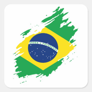 Brazil Ripped Flag National Pride Sports Fans Braz Square Sticker