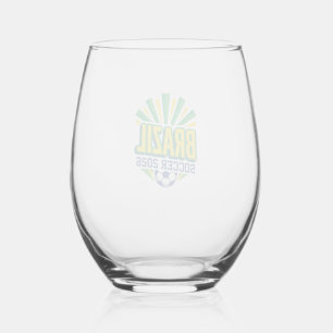 Brazil Soccer 2026 Soccer Bold Country Typography Stemless Wine Glass