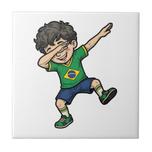 Brazil Soccer Dab Boy Vintage Vector Shirt_1 Ceramic Tile