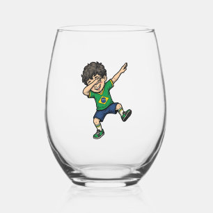 Brazil Soccer Dab Boy Vintage Vector Shirt_1 Stemless Wine Glass