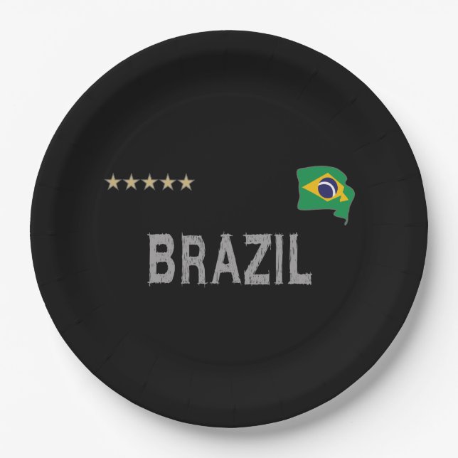 Brazil Soccer Football Fan Shirt Heart Paper Plate (Front)
