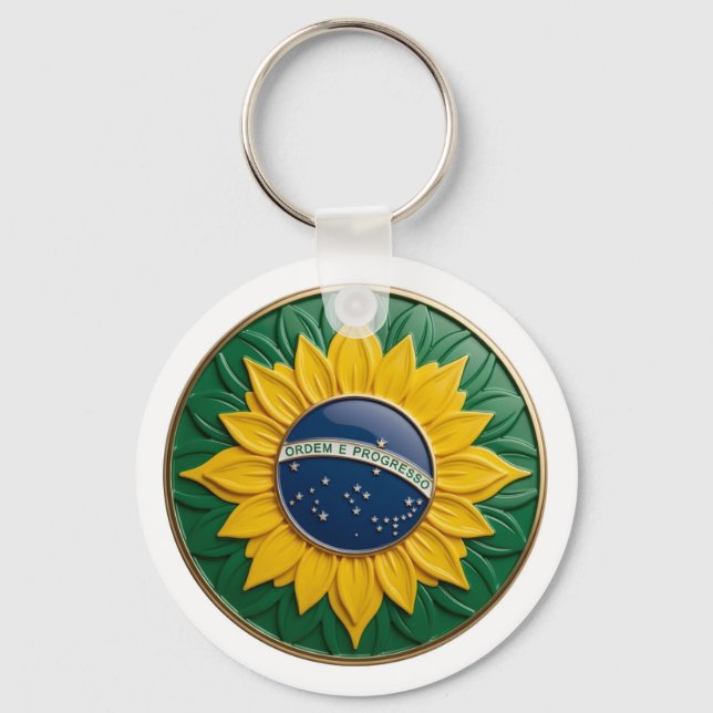 Brazil Solar Emblem - Luxury 3D National Pride Art Key Ring (Front)