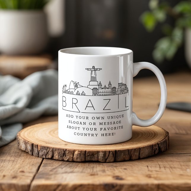Brazil Stylised Skyline | Custom Slogan Coffee Mug (Creator Uploaded)