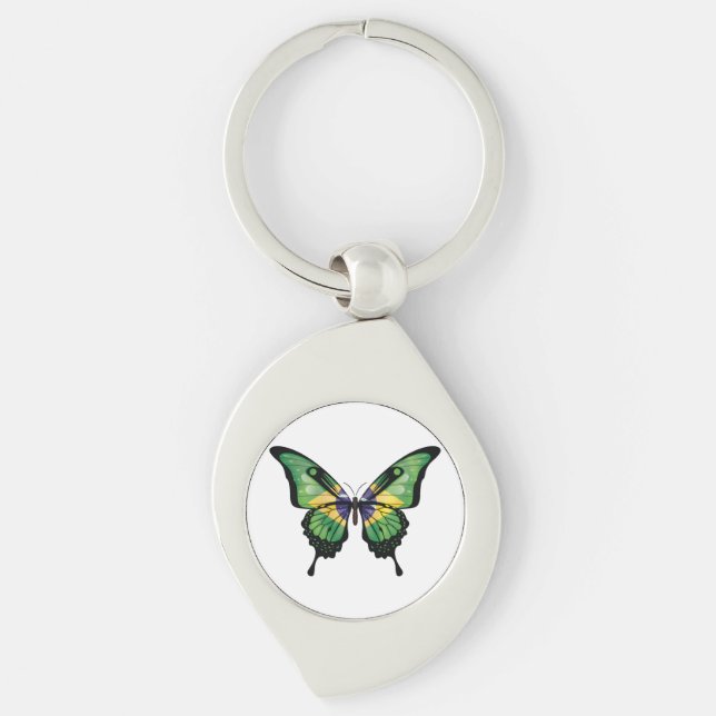 Brazil Swallowtail Butterfly Flag Sticker Key Ring (Front)