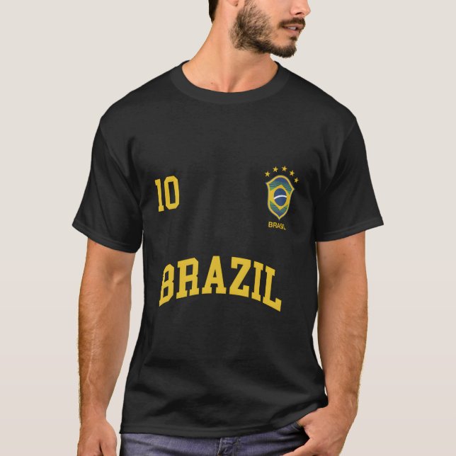 Brazil Team Sports Number 10 Soccer Brazilian Flag T-Shirt (Front)