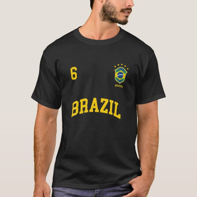Brazil Team Sports Number 6 Soccer Brazilian Flag T-Shirt (Front)