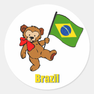 Brazil Teddy Bear Classic Round Sticker