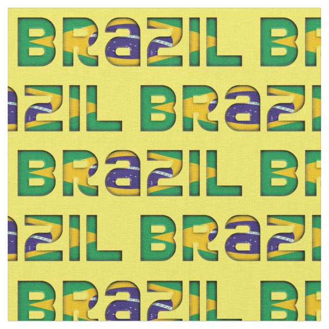 Brazil Typography Pattern Brazilian Flag Colours Fabric (Close Up)