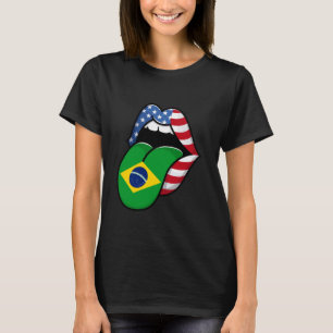 Brazil US Flag Brazilian Roots Half Brazilian Funn T-Shirt