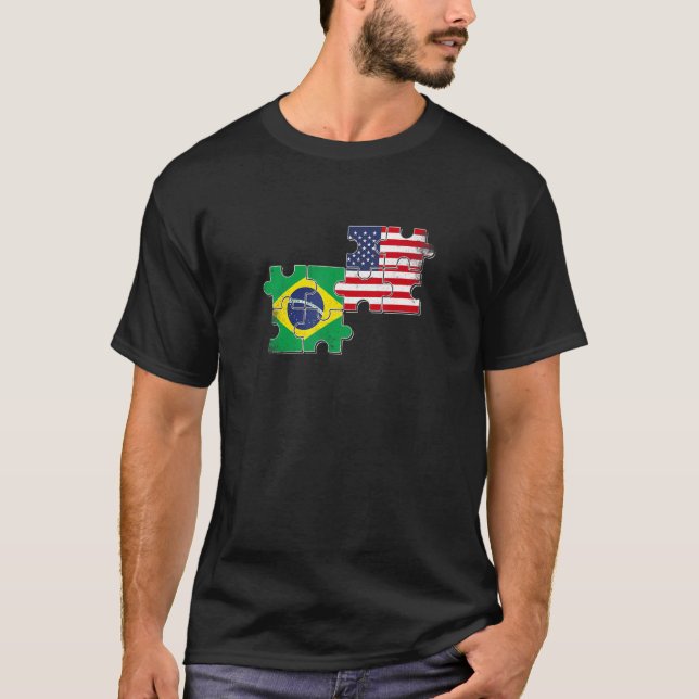 Brazil USA Brazilian American Flag T-Shirt (Front)