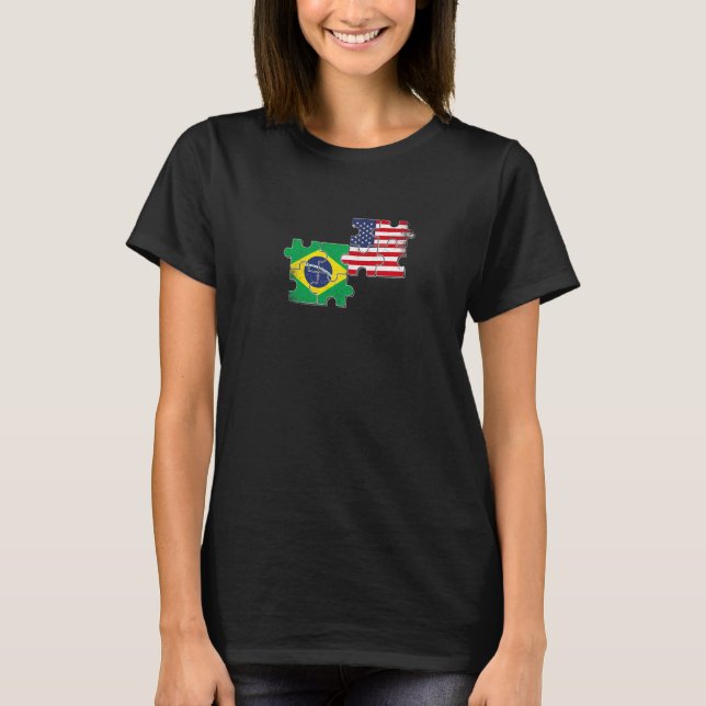 Brazil USA Brazilian American Flag   T-Shirt (Front)