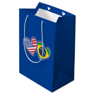 Brazil USA Love Hearts Medium Gift Bag