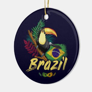 Brazil Vintage Toucan Flag Samba Mask Souvenir Ceramic Ornament