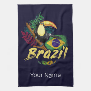 Brazil Vintage Toucan Flag Samba Mask Souvenir Tea Towel