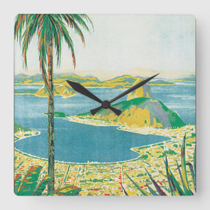 Brazil Vintage Travel Poster Square Wall Clock